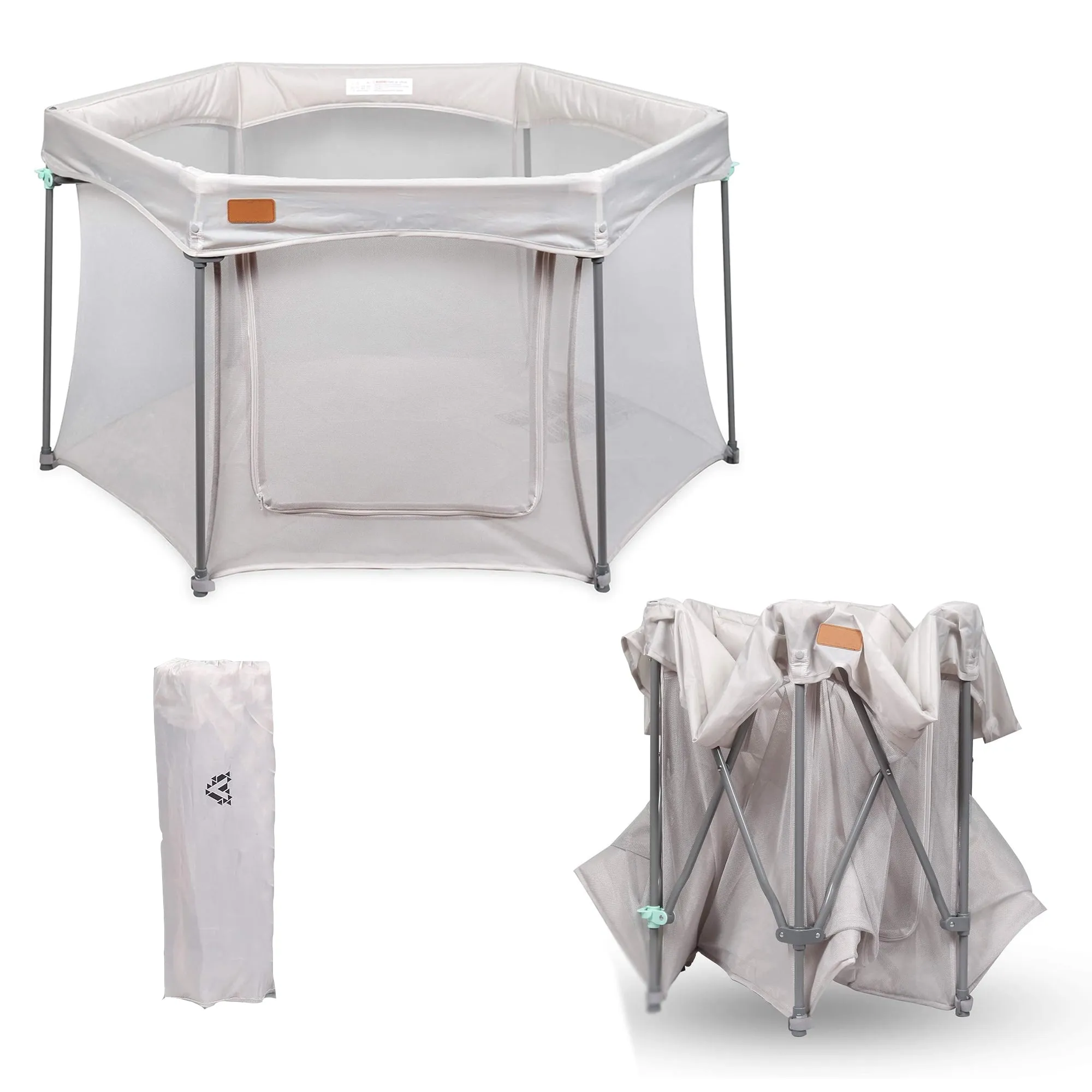 Folding Quick Pop-up Baby Playpen | Ball Pool | Breathable Mesh Fabric | 1.36m Dia | Grey