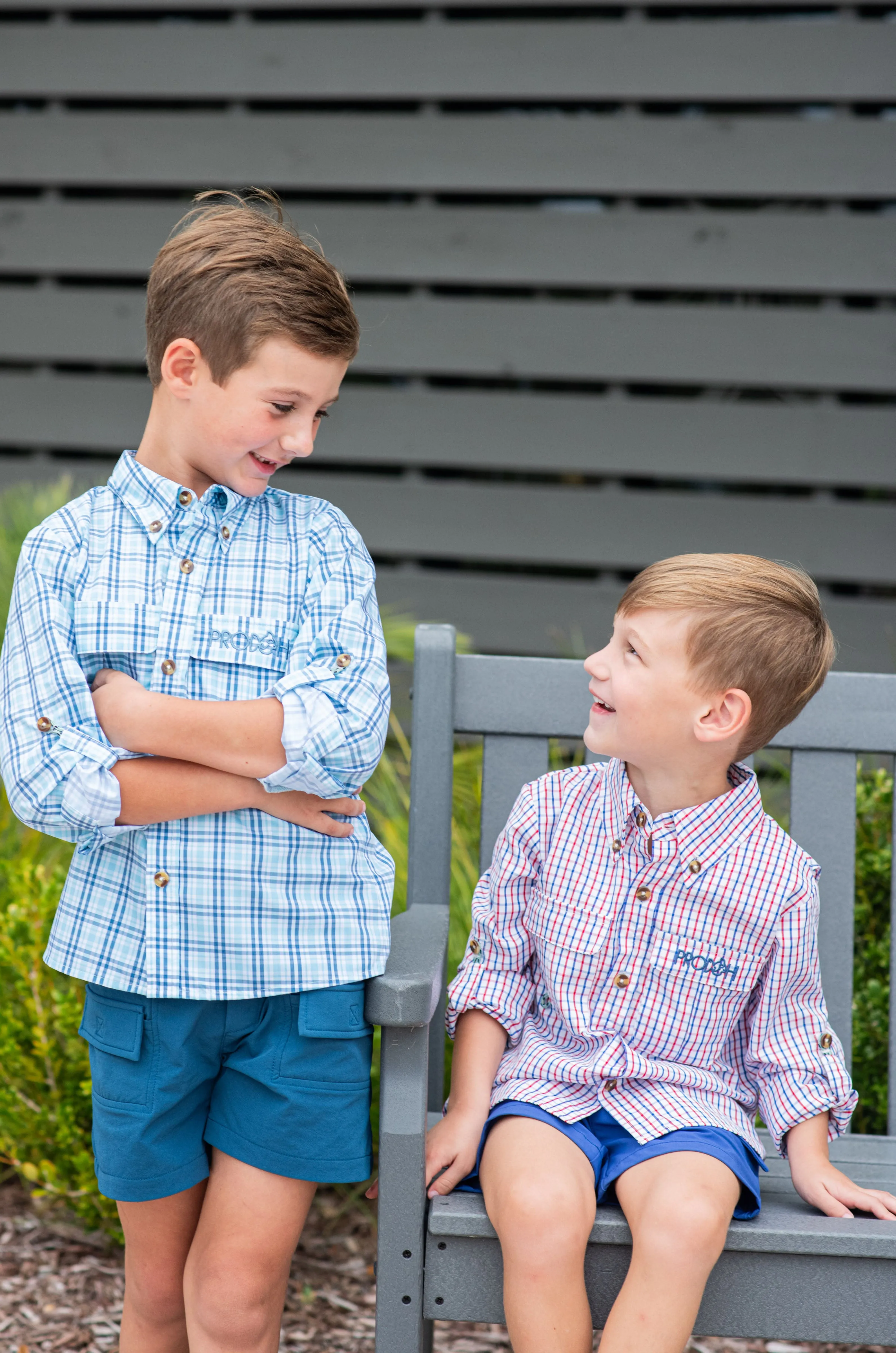 Founders Kids Fishing Shirt in Sunset Vibes Plaid