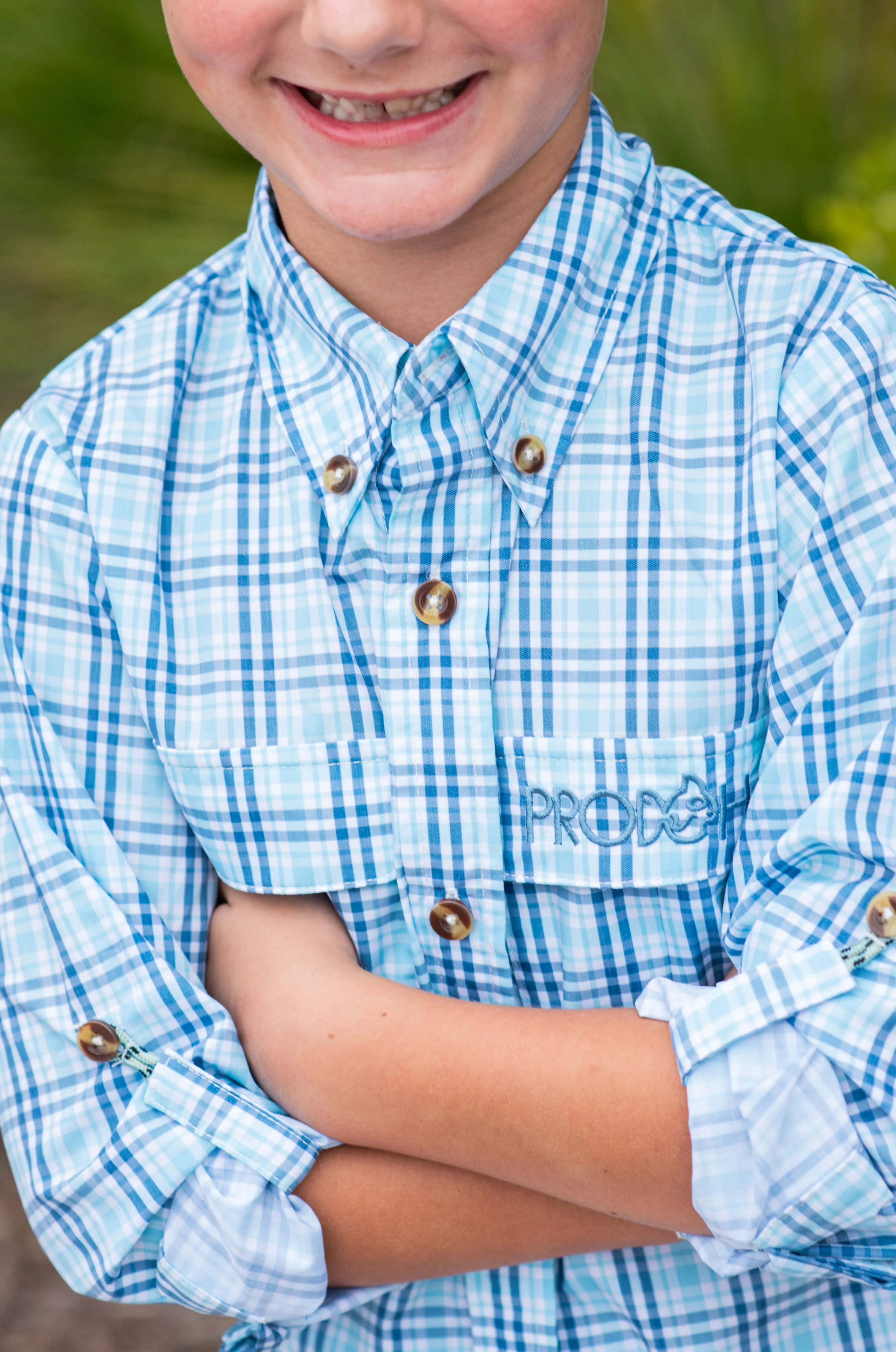 Founders Kids Fishing Shirt in Sunset Vibes Plaid