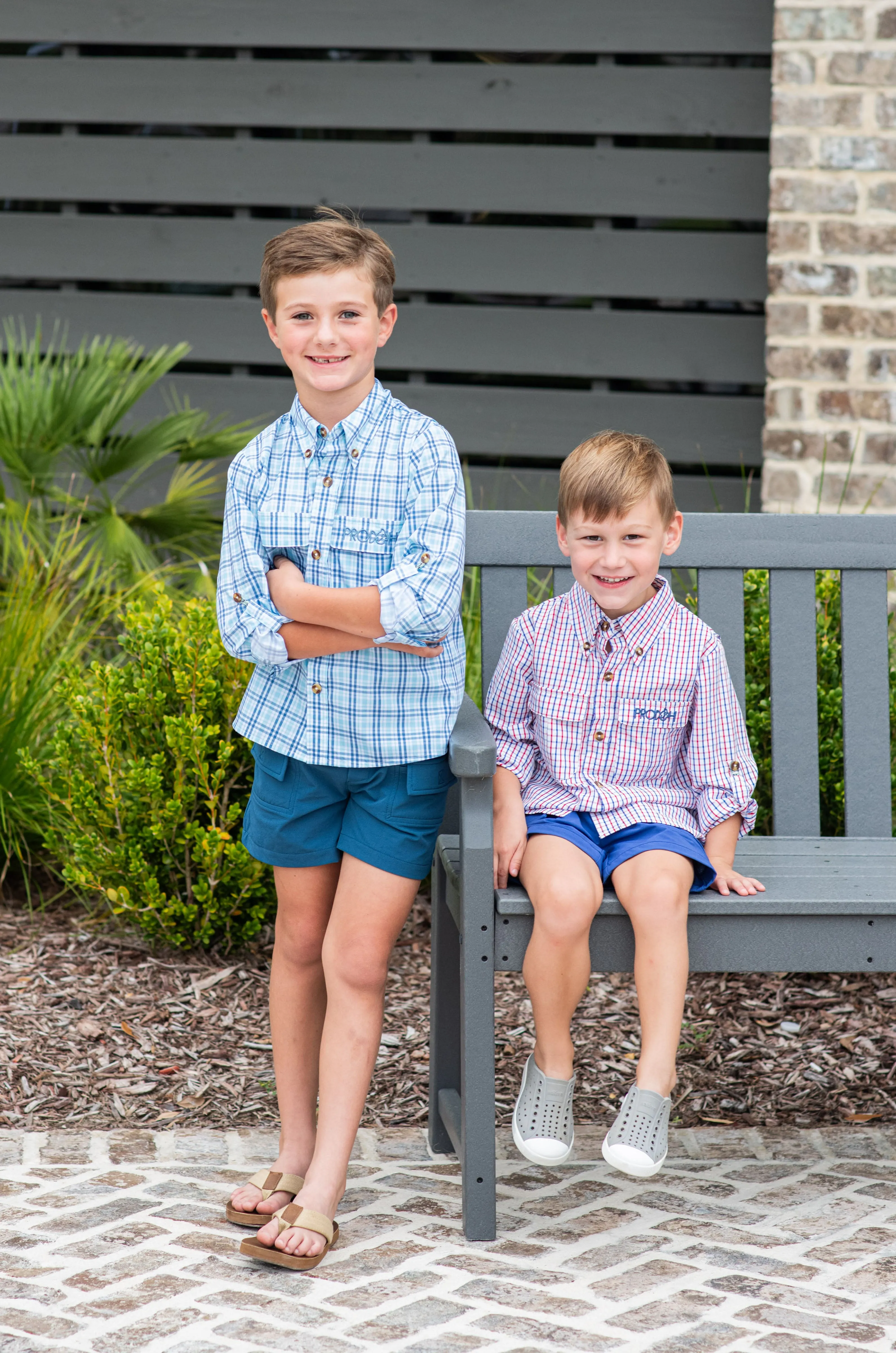 Founders Kids Fishing Shirt in Sunset Vibes Plaid