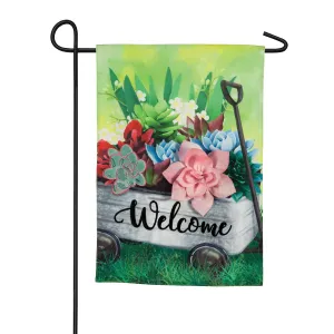 Galvanized Wagon with Succulents Garden Linen Flag,14l8897bl
