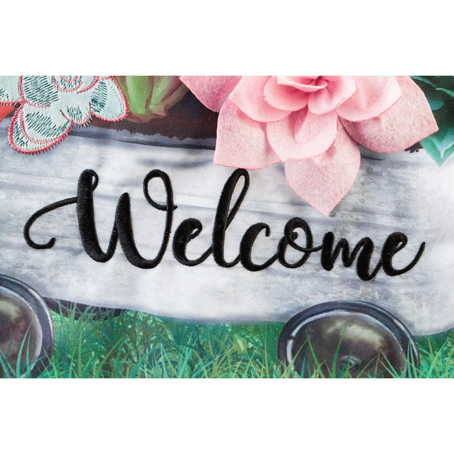 Galvanized Wagon with Succulents Garden Linen Flag,14l8897bl