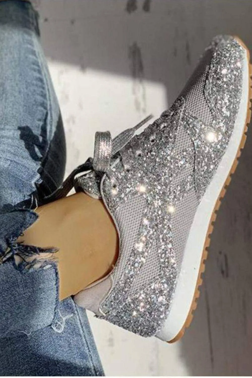 Glitter Me Up Flat Sparkly Lace Up Sneakers