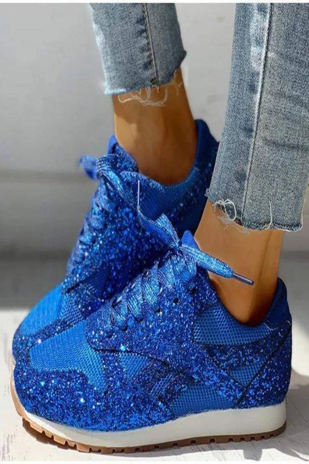 Glitter Me Up Flat Sparkly Lace Up Sneakers