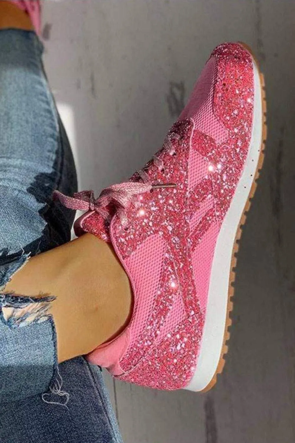 Glitter Me Up Flat Sparkly Lace Up Sneakers