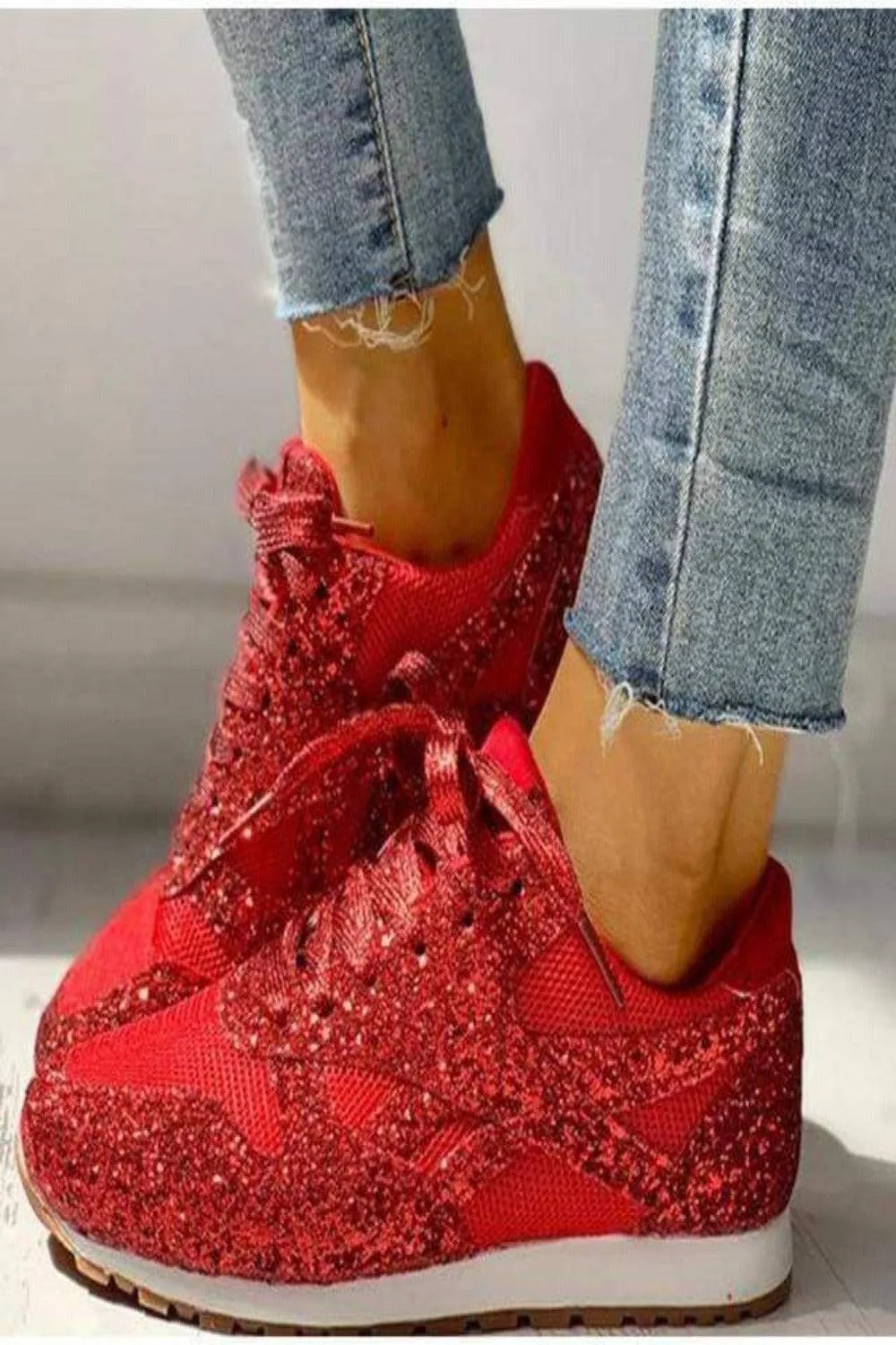Glitter Me Up Flat Sparkly Lace Up Sneakers