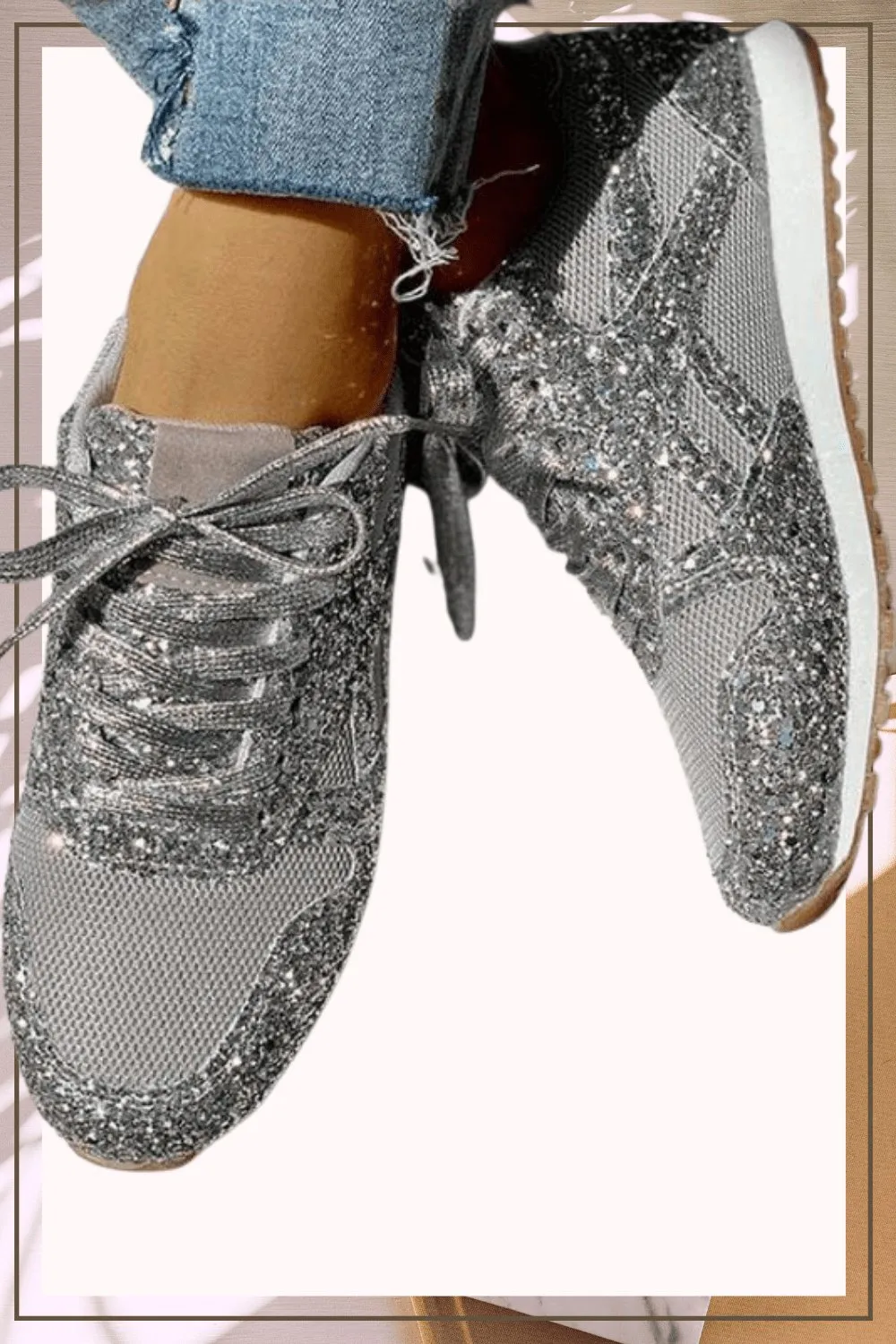 Glitter Me Up Flat Sparkly Lace Up Sneakers