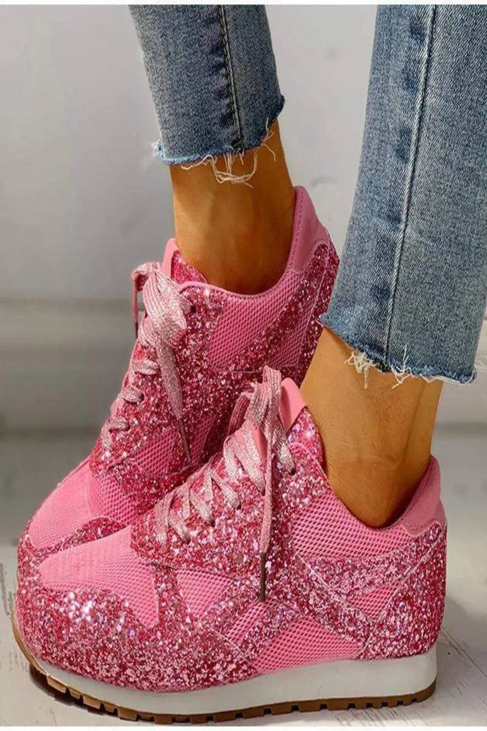 Glitter Me Up Flat Sparkly Lace Up Sneakers