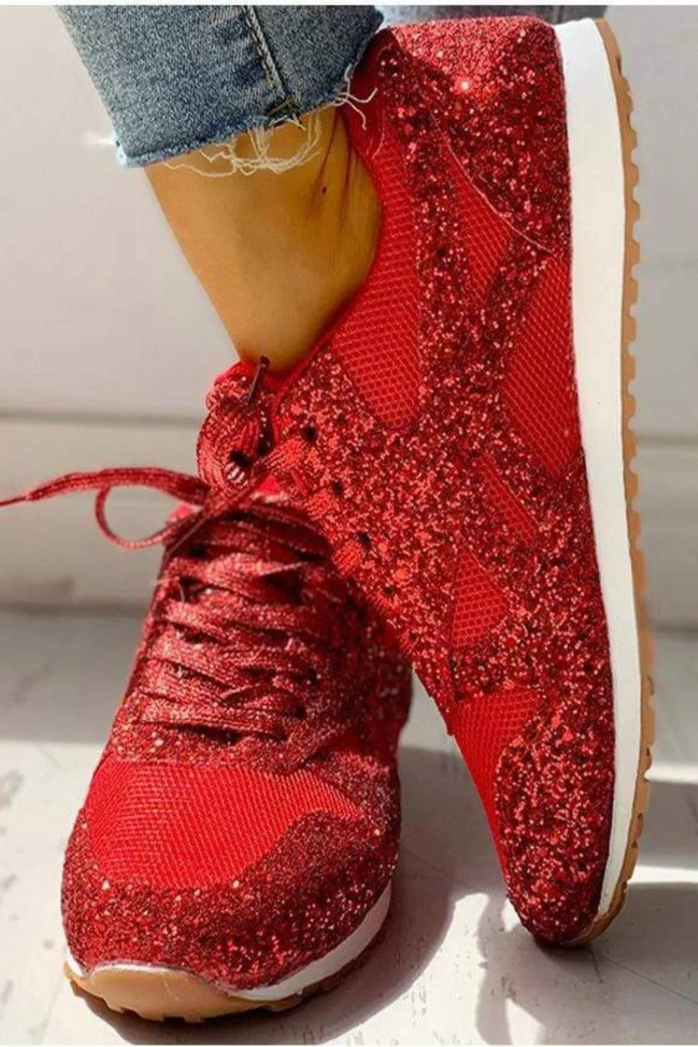 Glitter Me Up Flat Sparkly Lace Up Sneakers