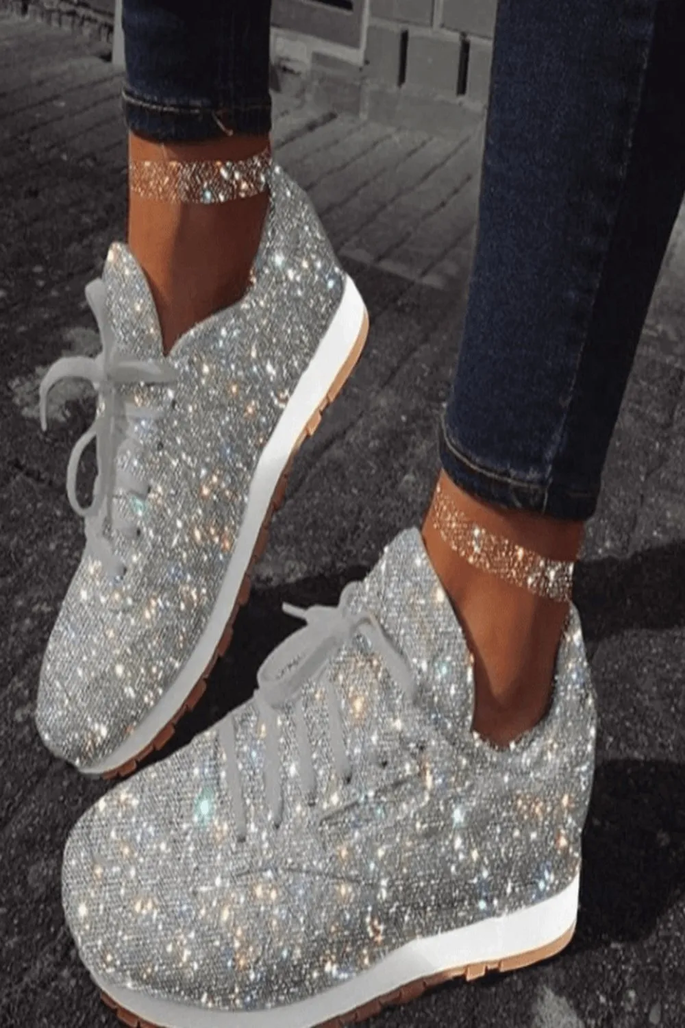 Glitter Me Up Flat Sparkly Lace Up Sneakers