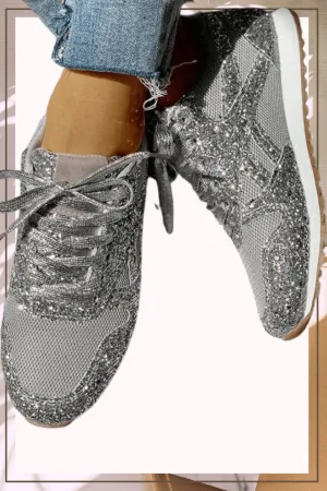 Glitter Me Up Flat Sparkly Lace Up Sneakers