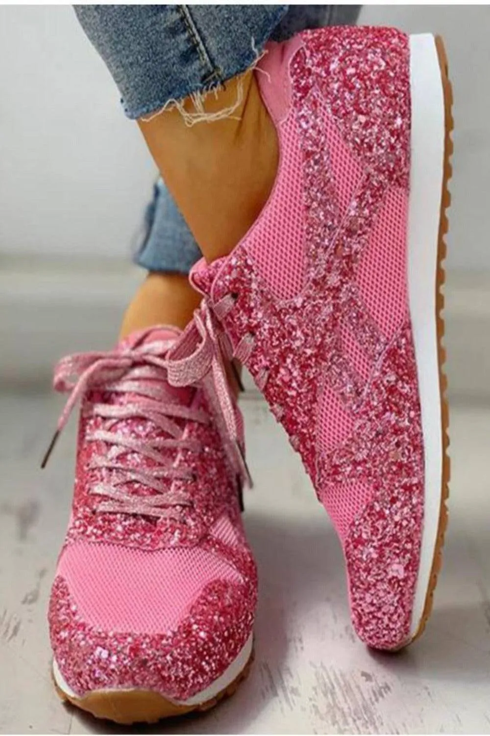 Glitter Me Up Flat Sparkly Lace Up Sneakers