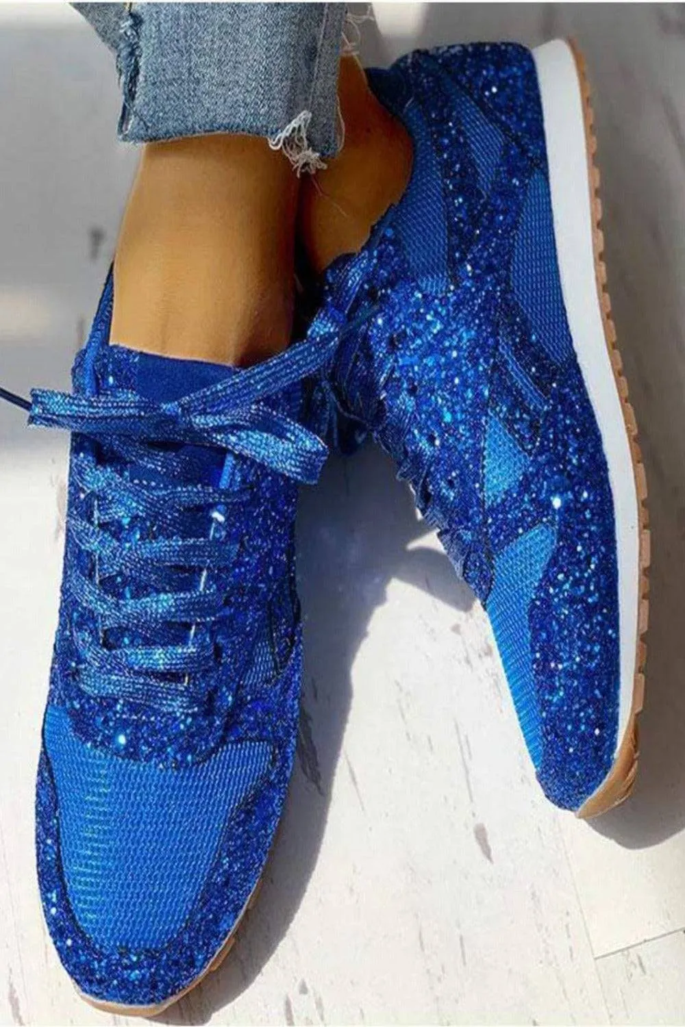 Glitter Me Up Flat Sparkly Lace Up Sneakers