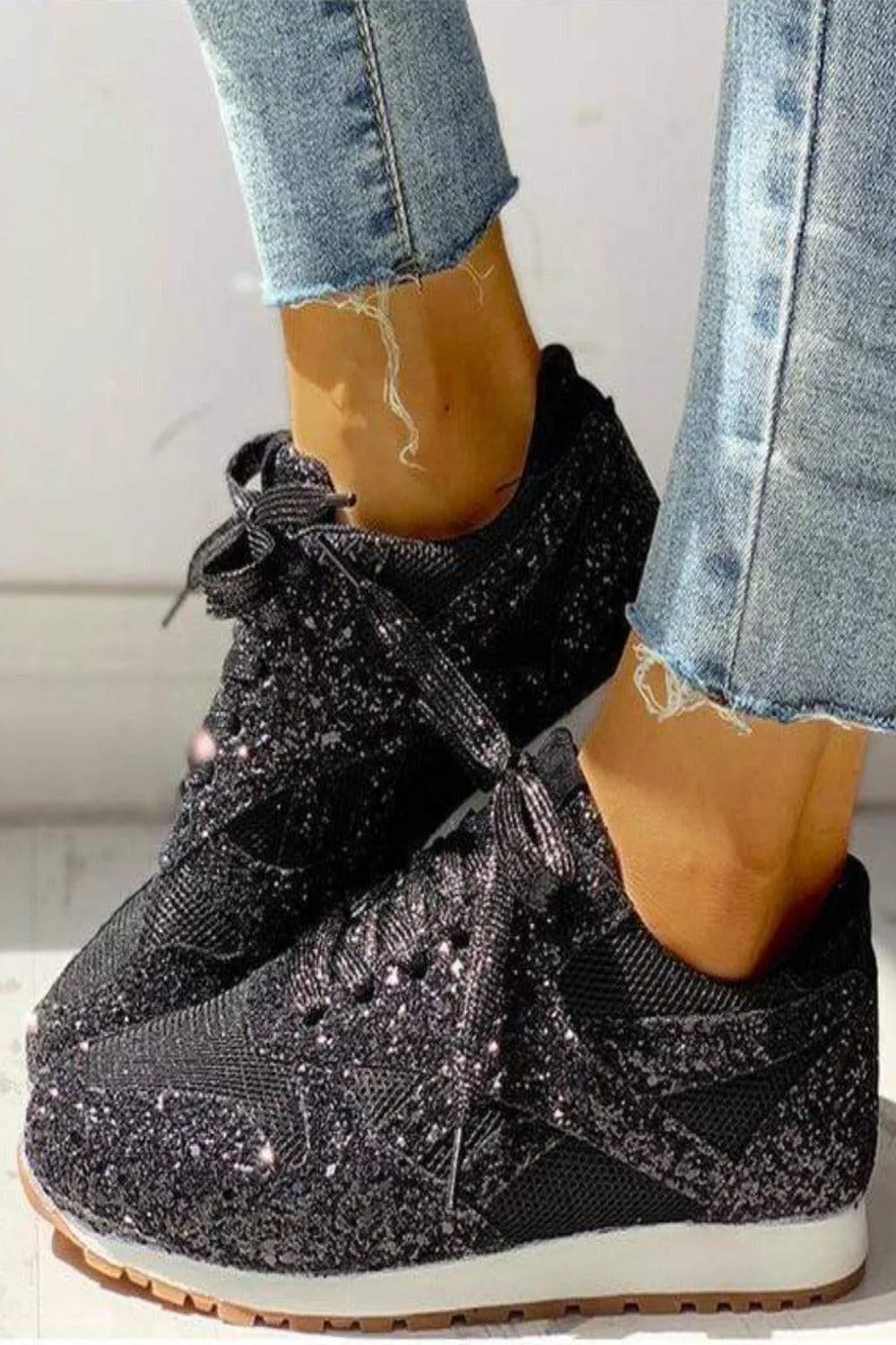 Glitter Me Up Flat Sparkly Lace Up Sneakers