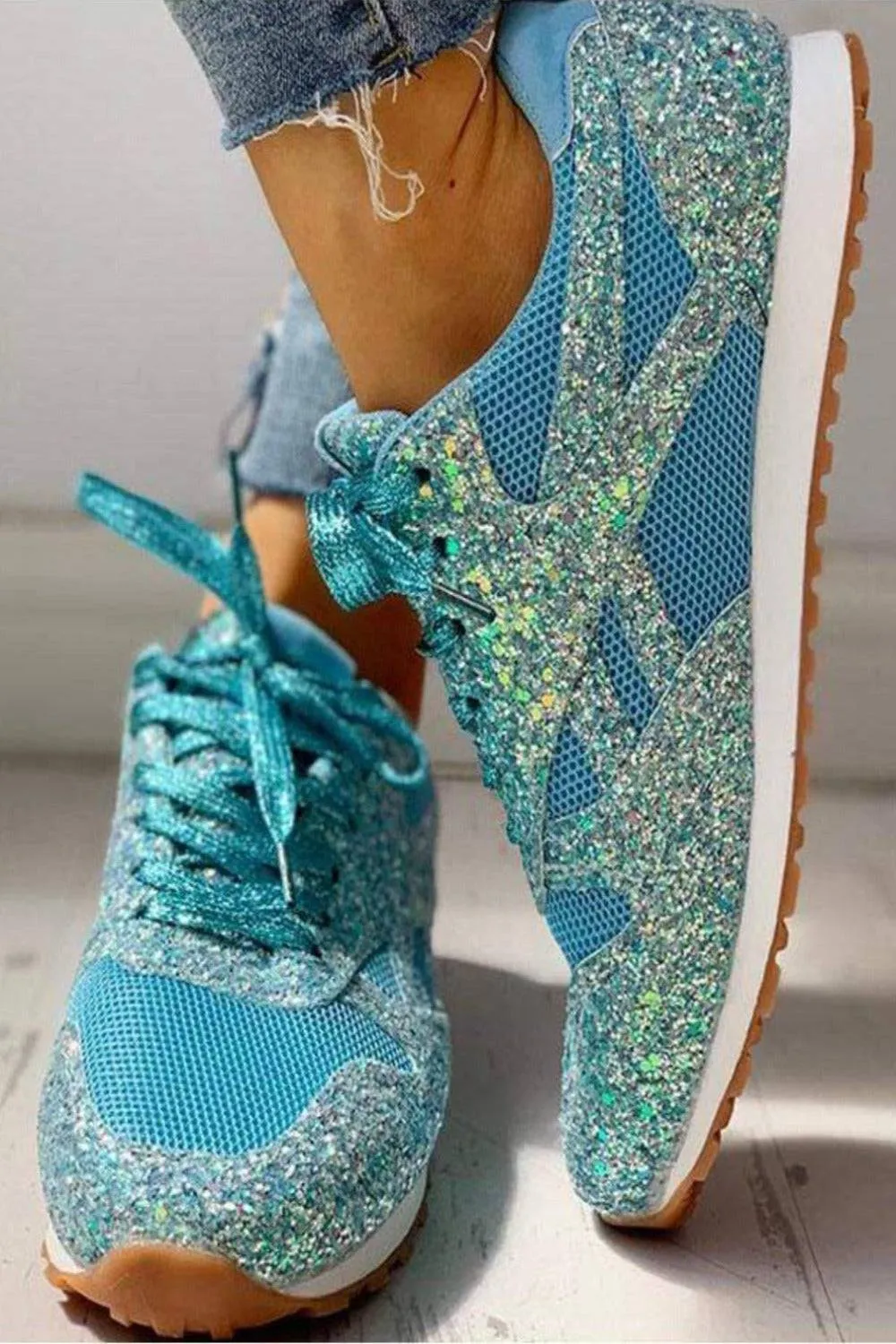 Glitter Me Up Flat Sparkly Lace Up Sneakers