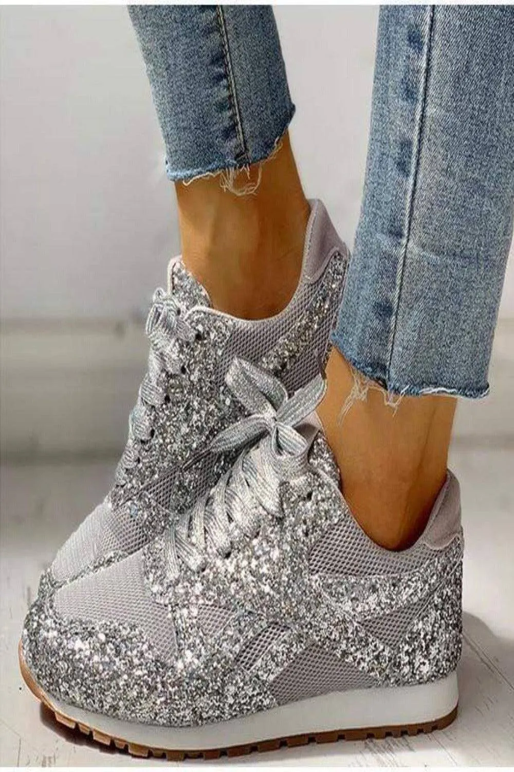 Glitter Me Up Flat Sparkly Lace Up Sneakers