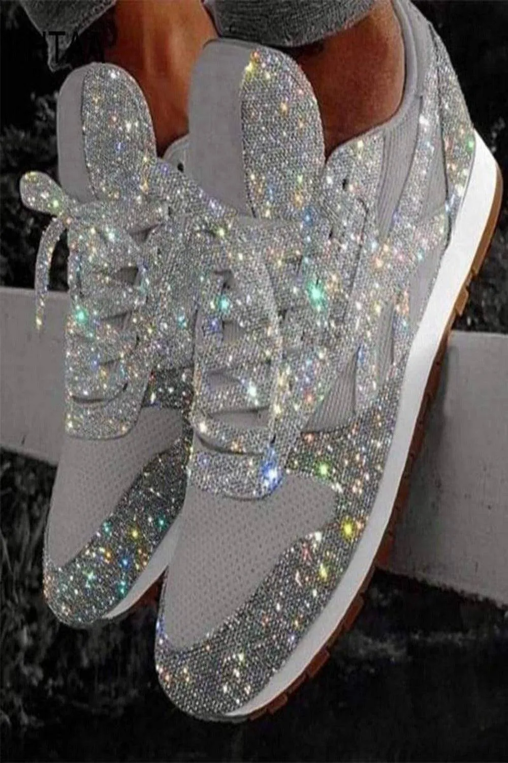 Glitter Me Up Flat Sparkly Lace Up Sneakers