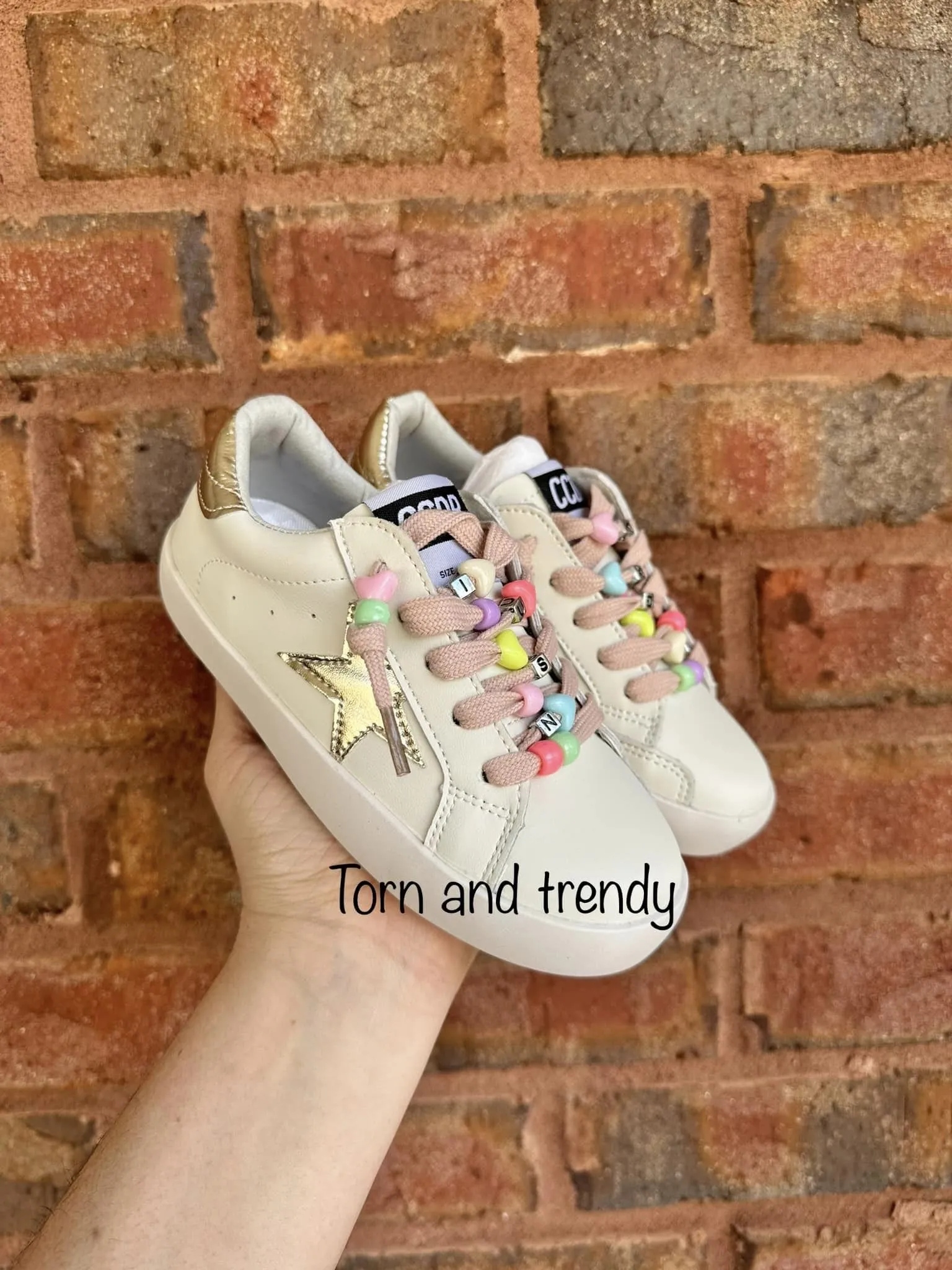 Gold Star Beads Laces Star Sneakers