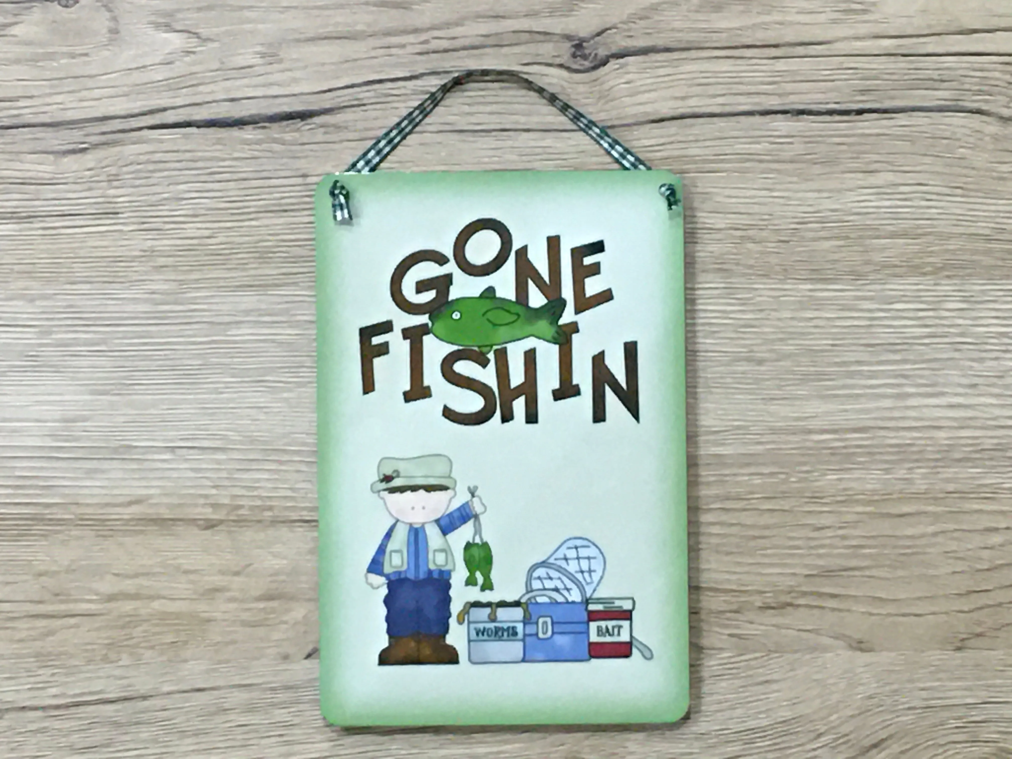 Gone Fishing Sign with Personalised Option in Wood or Metal