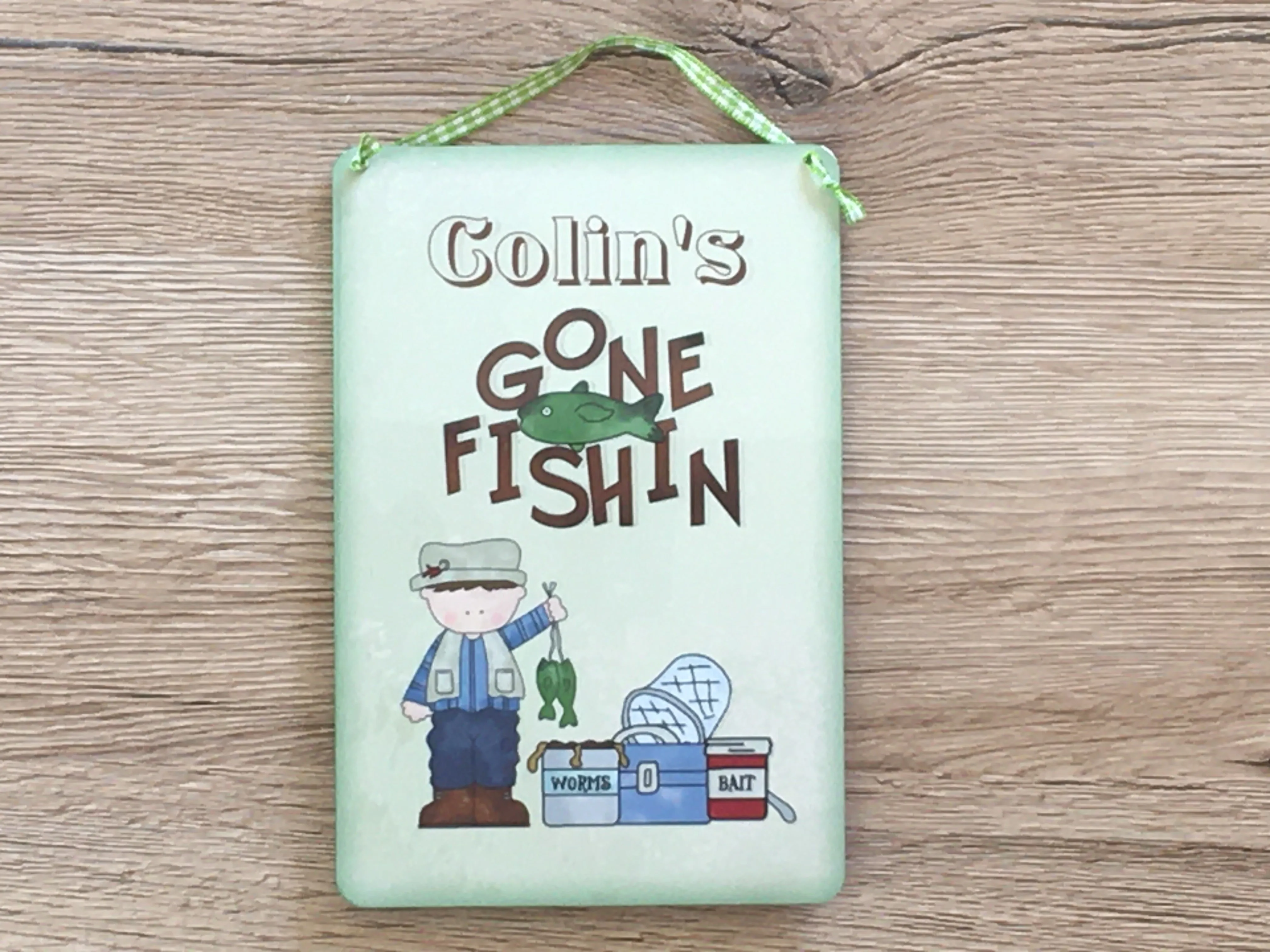 Gone Fishing Sign with Personalised Option in Wood or Metal