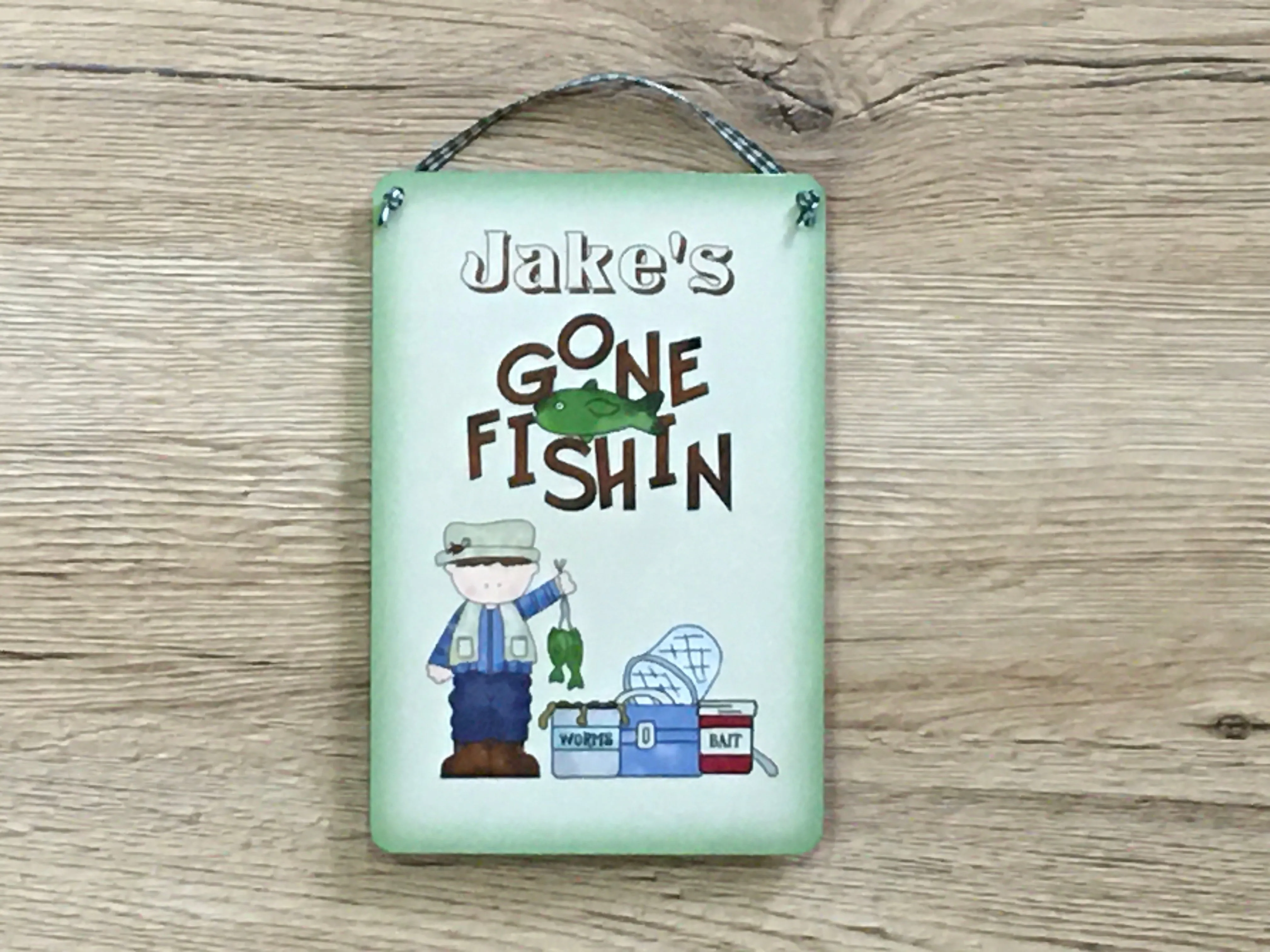 Gone Fishing Sign with Personalised Option in Wood or Metal