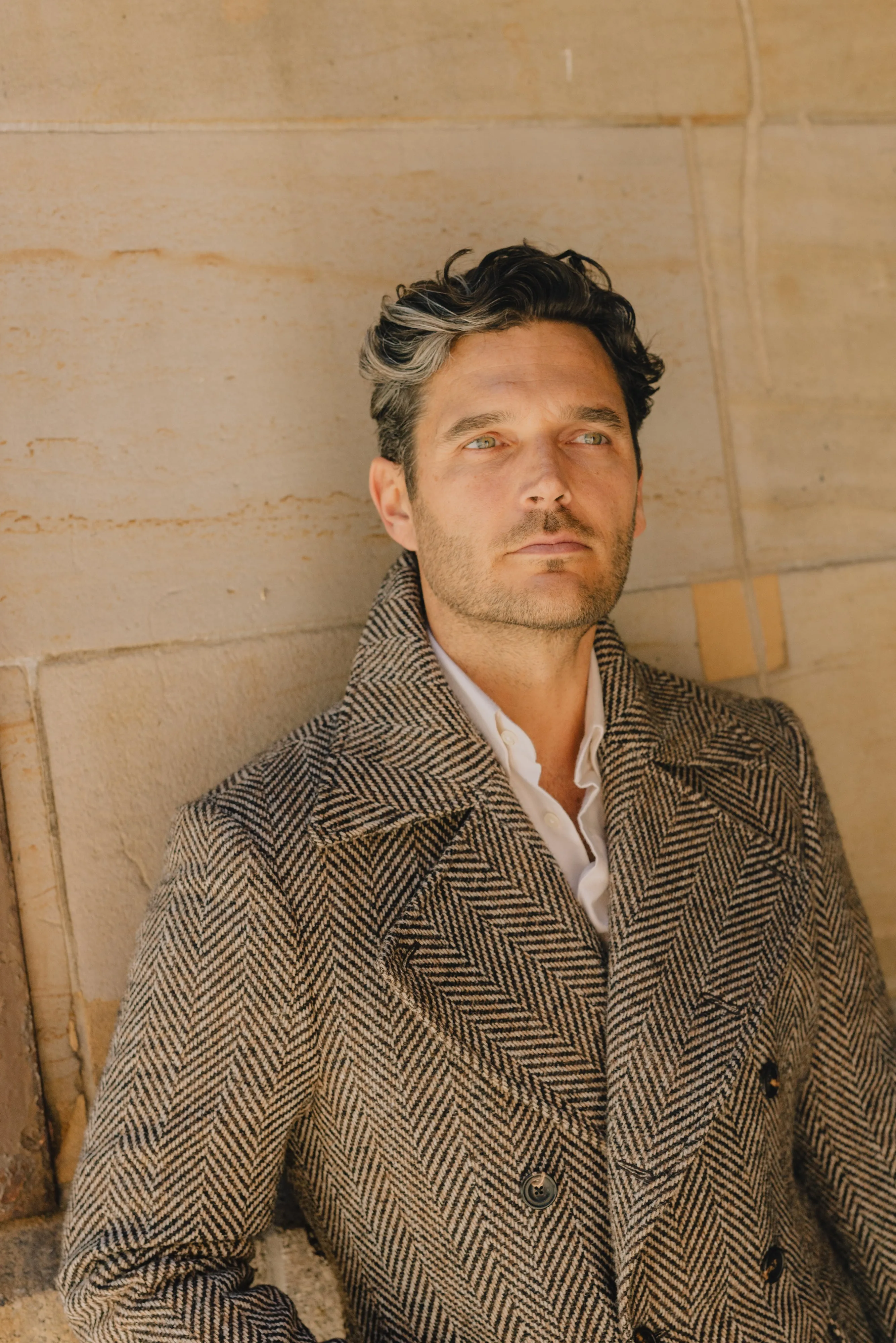 Greatcoat in Brown Herringbone Wool