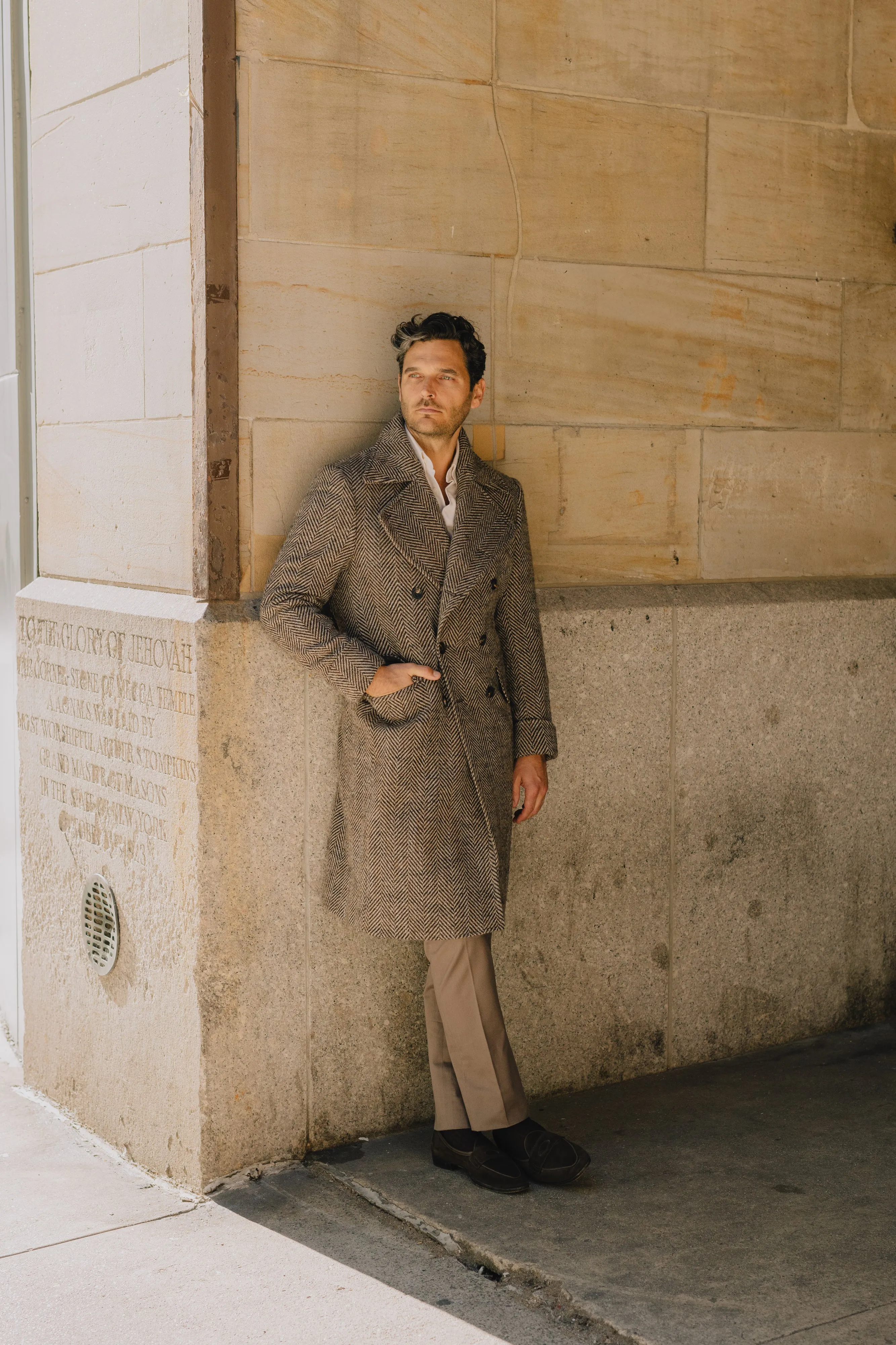 Greatcoat in Brown Herringbone Wool