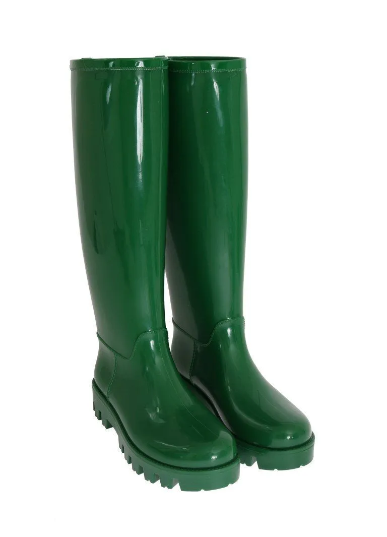 Green Rubber Rain Knee Boots