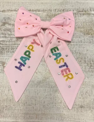 HAPPY EASTER JEWELED BOW BARRETTE HAIR CLIP in Pink