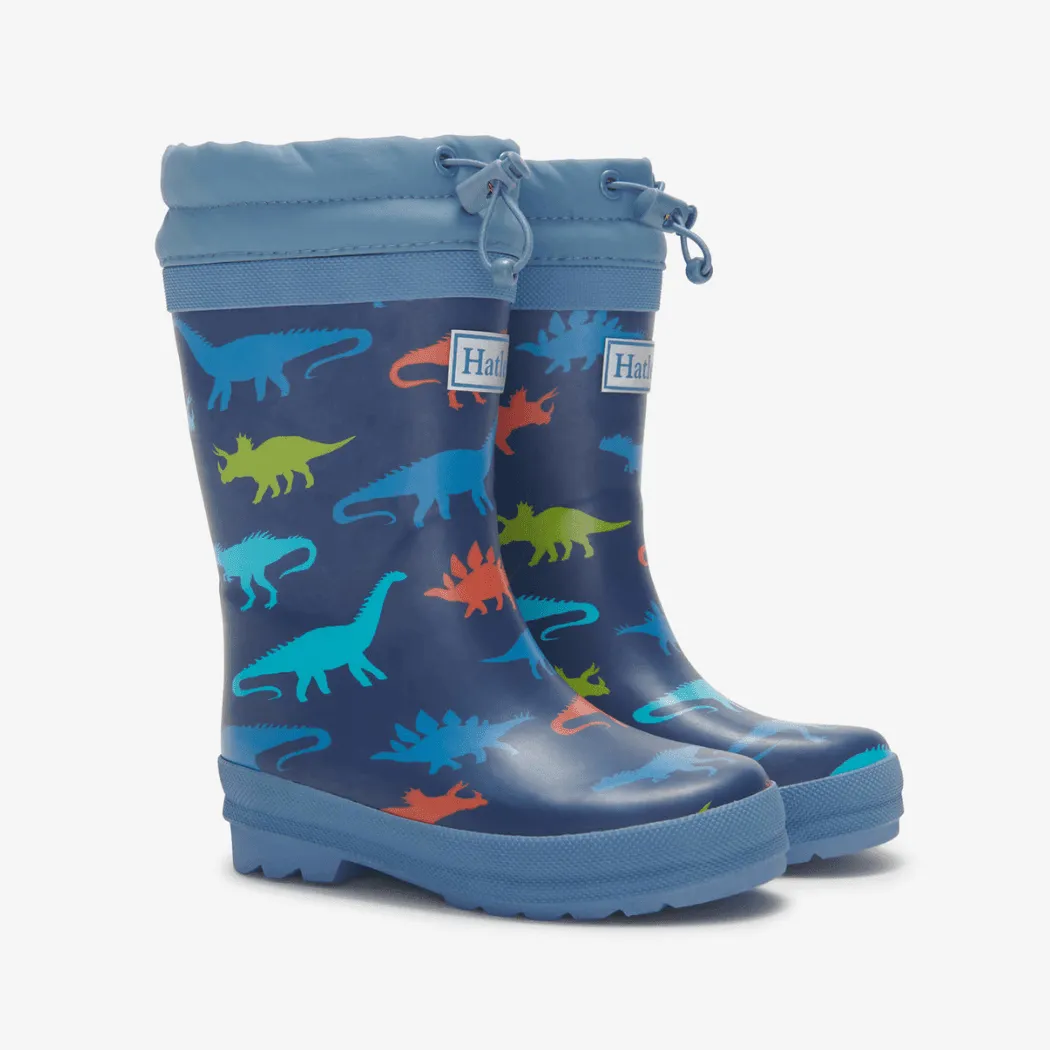 Hatley Dinosaur Silhouettes Sherpa Lined Kids Rain Boots Size 8