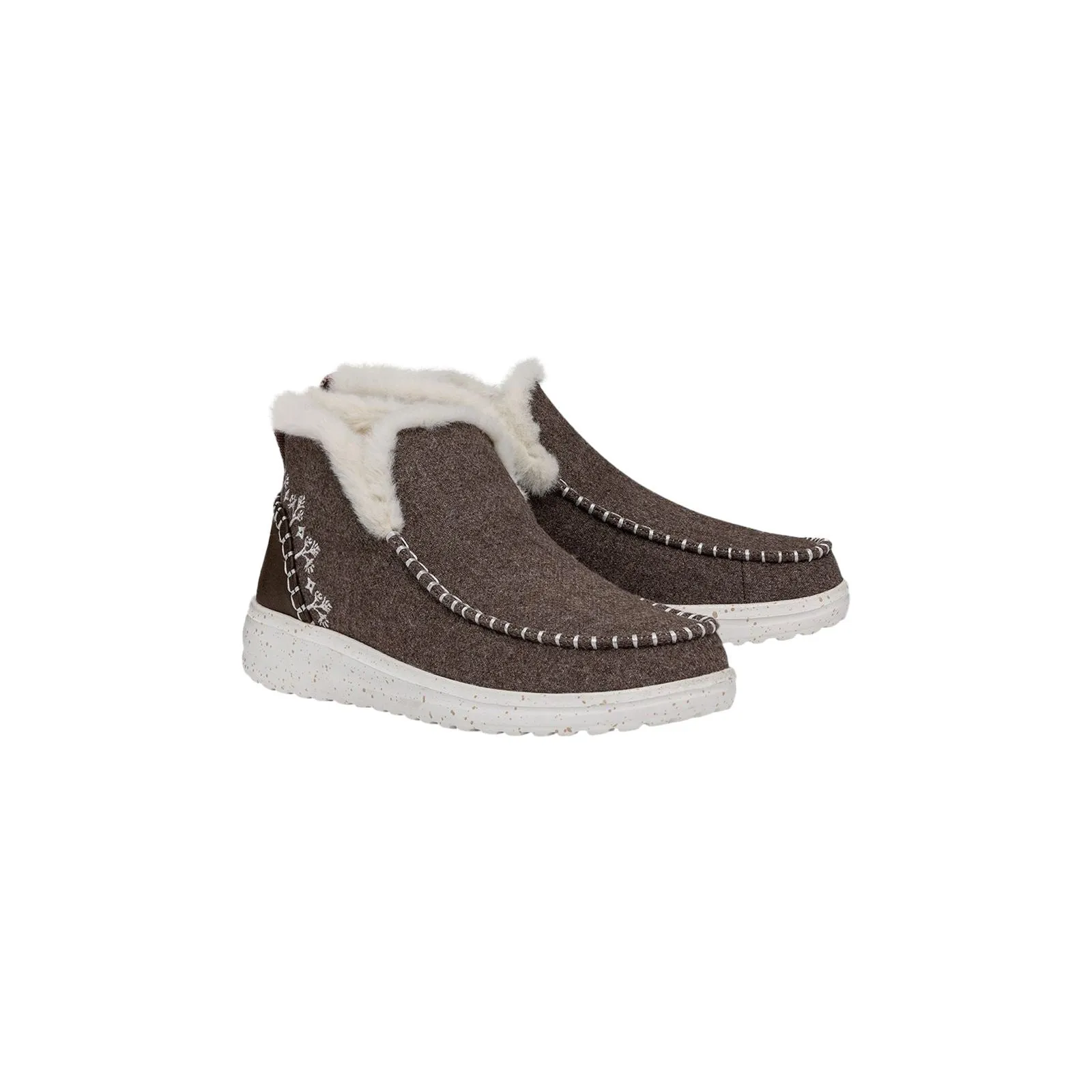 HEYDUDE Denny Wool Faux Shearling Polyester Women's Walnut Boots