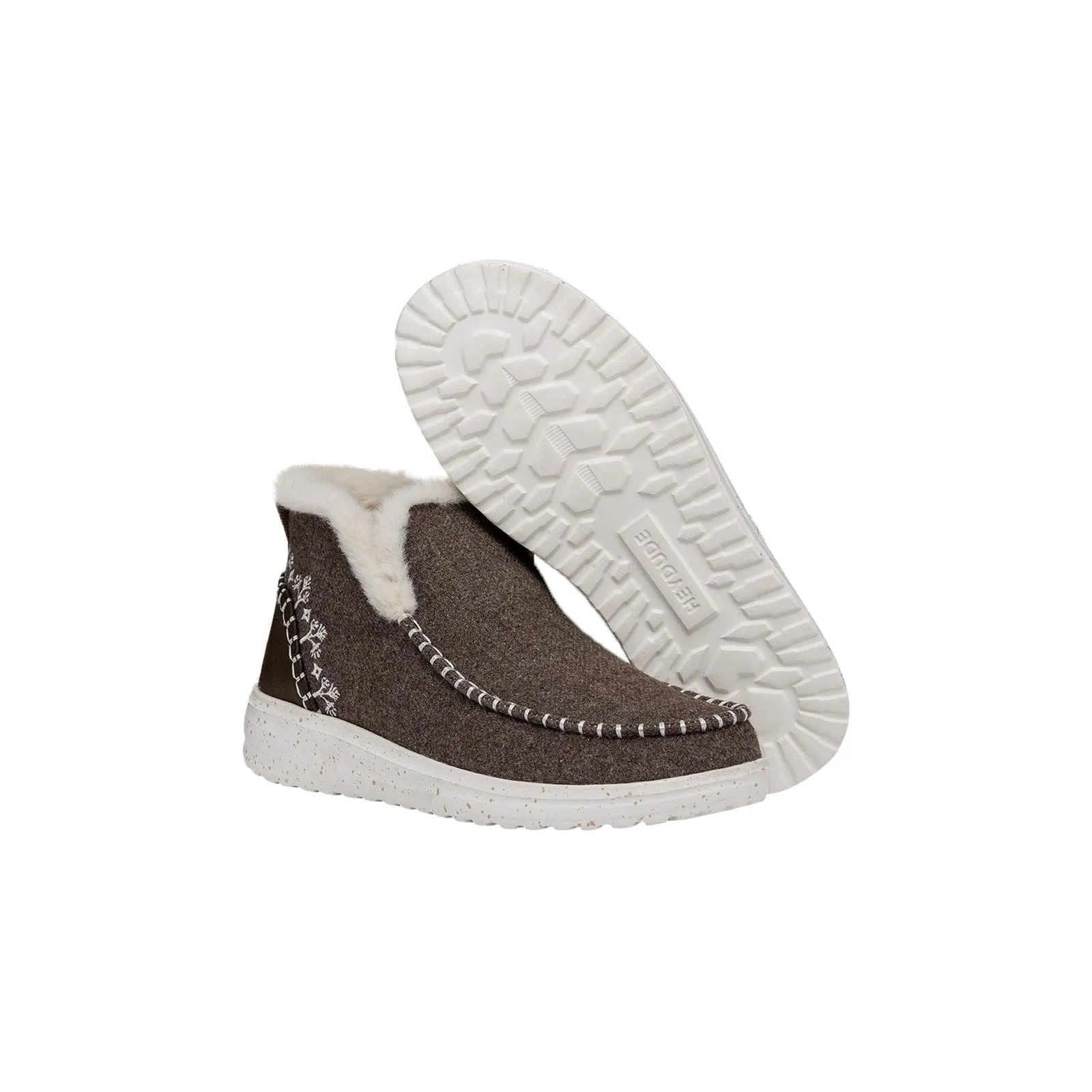 HEYDUDE Denny Wool Faux Shearling Polyester Women's Walnut Boots