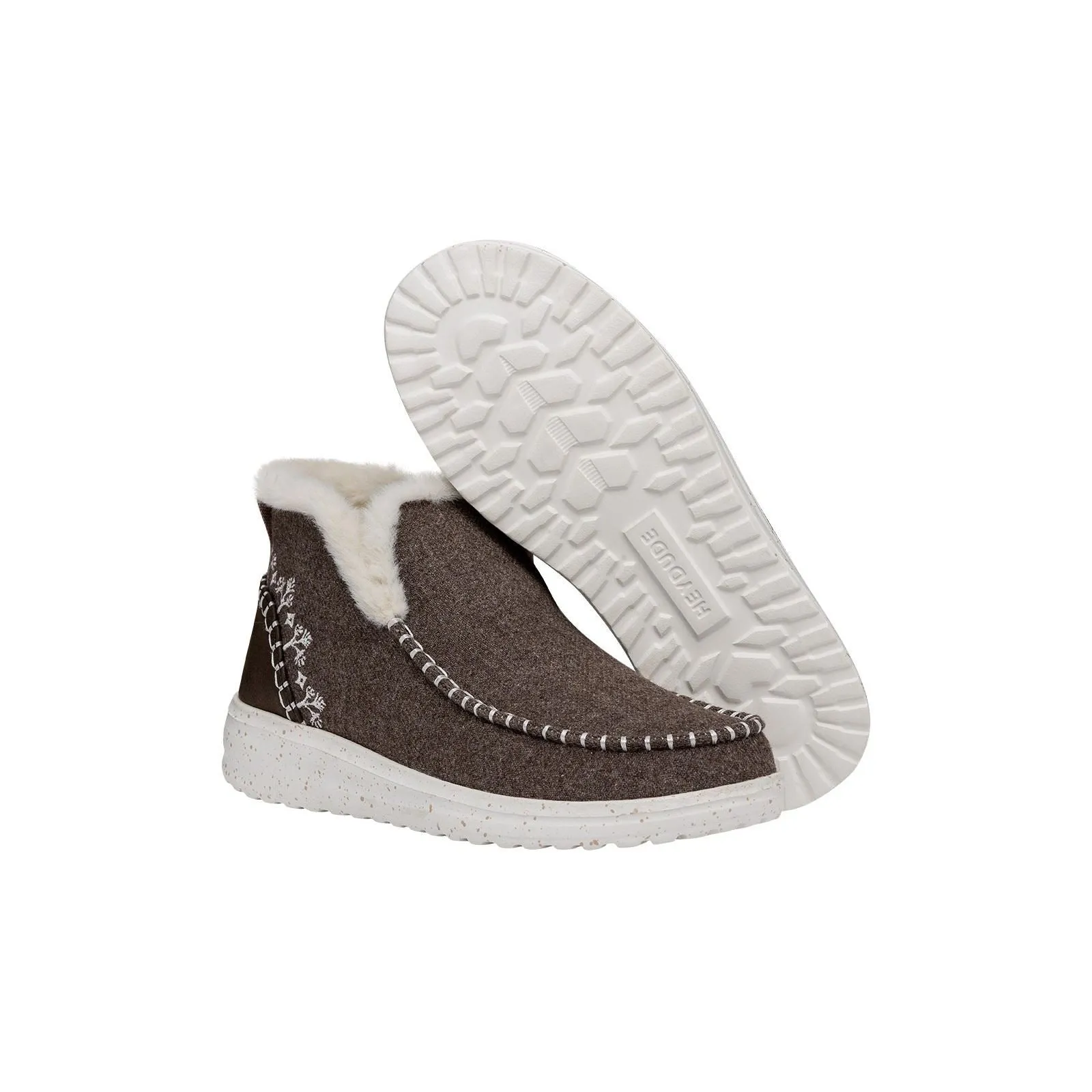 HEYDUDE Denny Wool Faux Shearling Polyester Women's Walnut Boots
