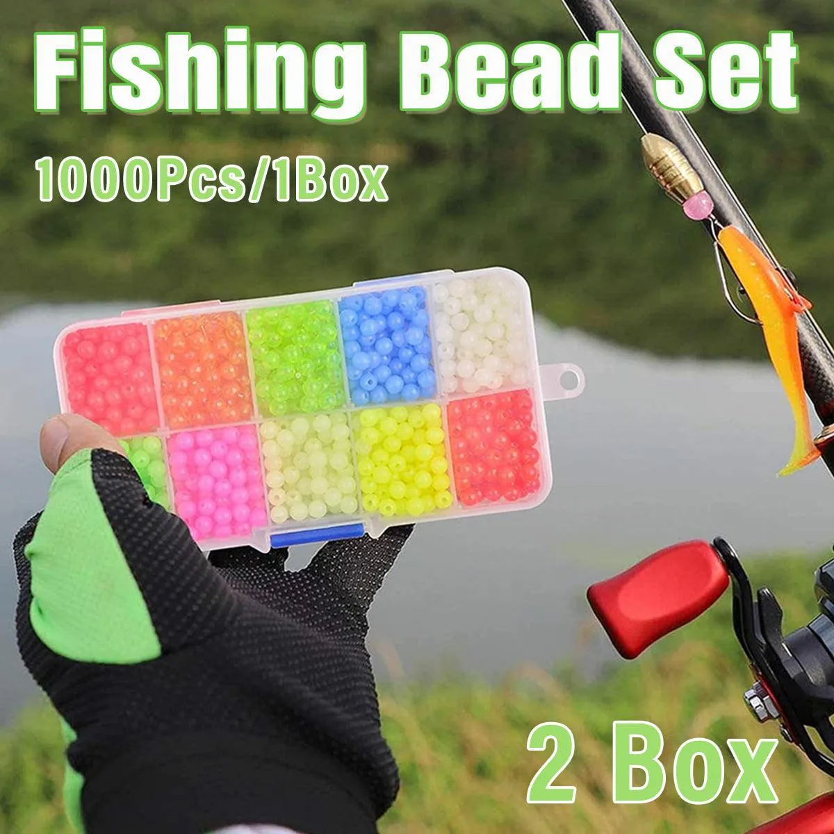 High Quality 2 Boxes of Round Colourful Fishing Beads Tackle Accessories Kit