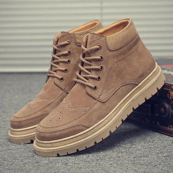 High Top Khaki/Black Leather Martin Boots