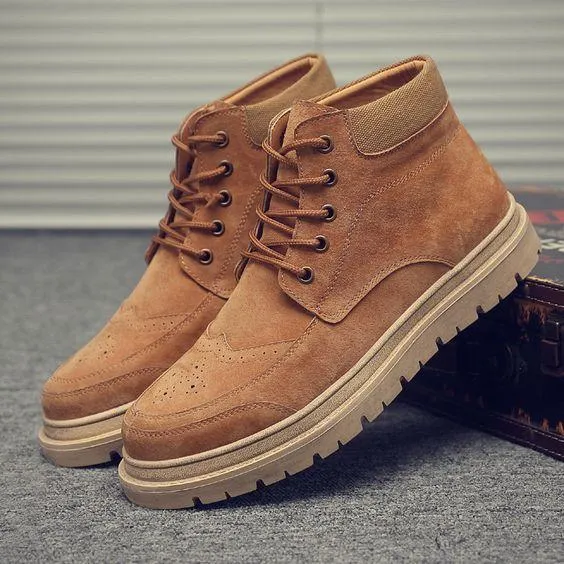 High Top Khaki/Black Leather Martin Boots