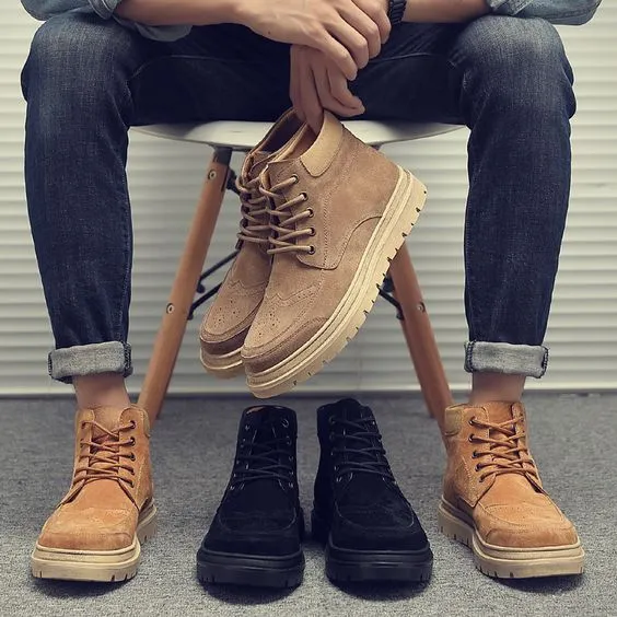 High Top Khaki/Black Leather Martin Boots