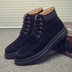High Top Khaki/Black Leather Martin Boots