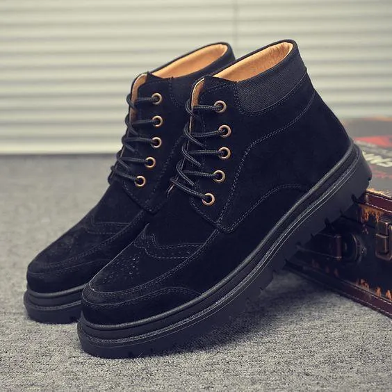 High Top Khaki/Black Leather Martin Boots