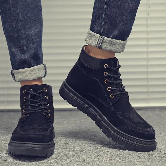 High Top Khaki/Black Leather Martin Boots