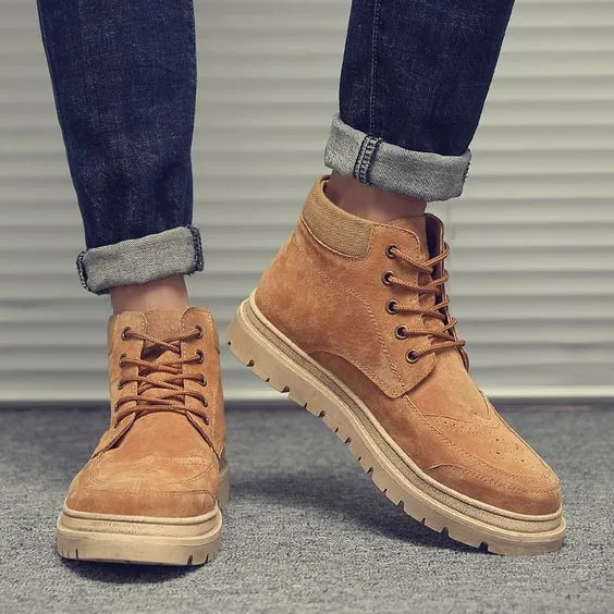 High Top Khaki/Black Leather Martin Boots