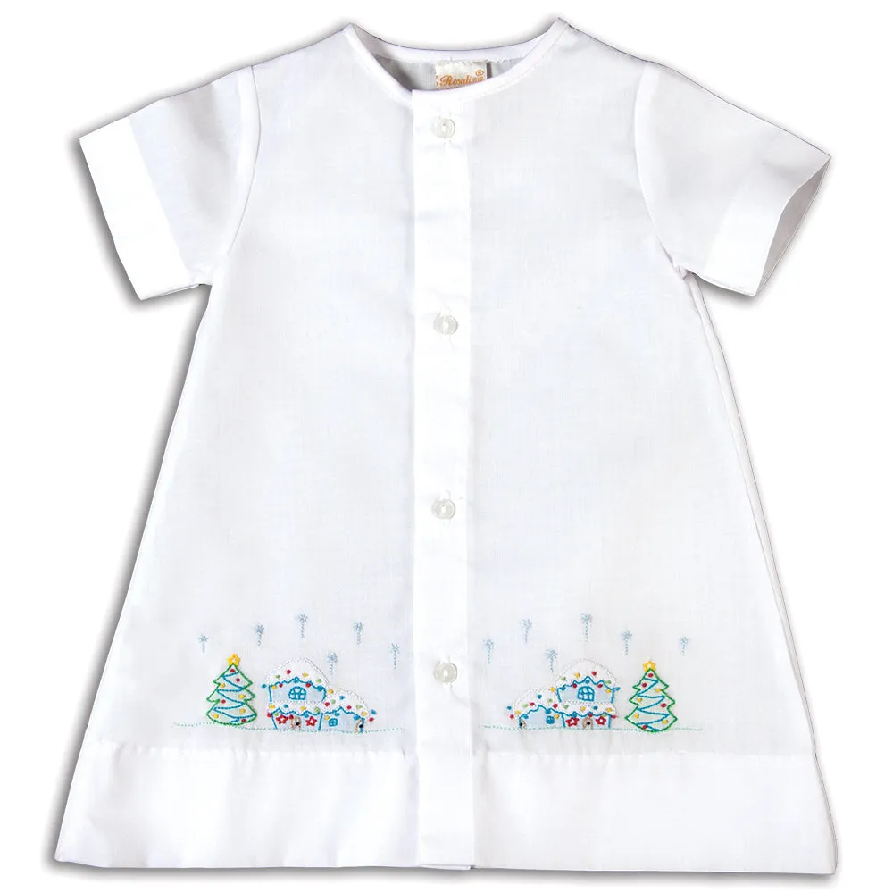 Home at Christmas Shadow Embroidered Boy White Daygown
