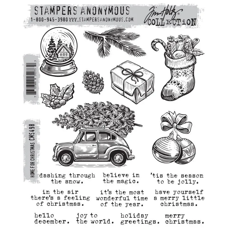 Home For Christmas Red Rubber Stamp Set Tim Holtz CMS498