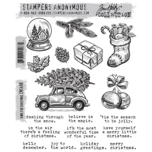 Home For Christmas Red Rubber Stamp Set Tim Holtz CMS498