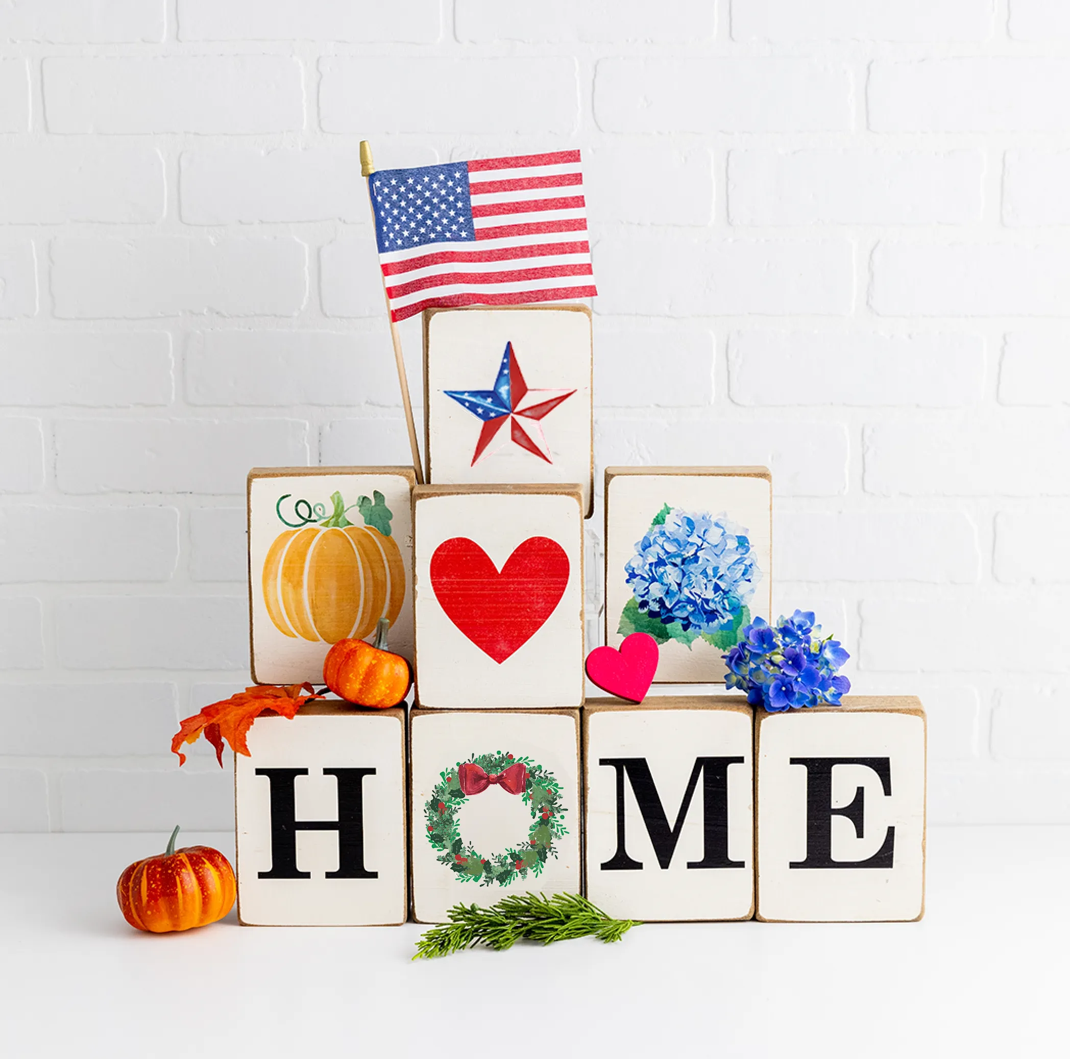 Home Seasonal Decorative Wooden Block Bundle