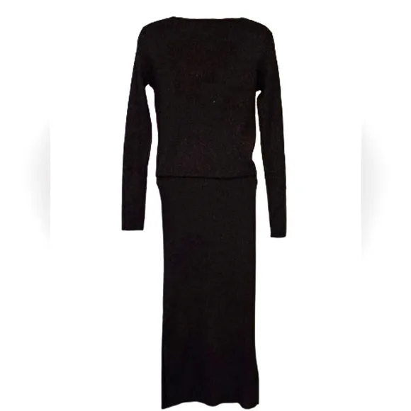 House of Harlow 1960 Dark MetallicBrown Ribbed Long Sleeve 2-Piece Dress,Medium