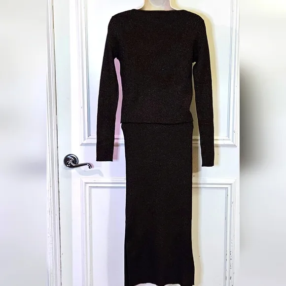 House of Harlow 1960 Dark MetallicBrown Ribbed Long Sleeve 2-Piece Dress,Medium