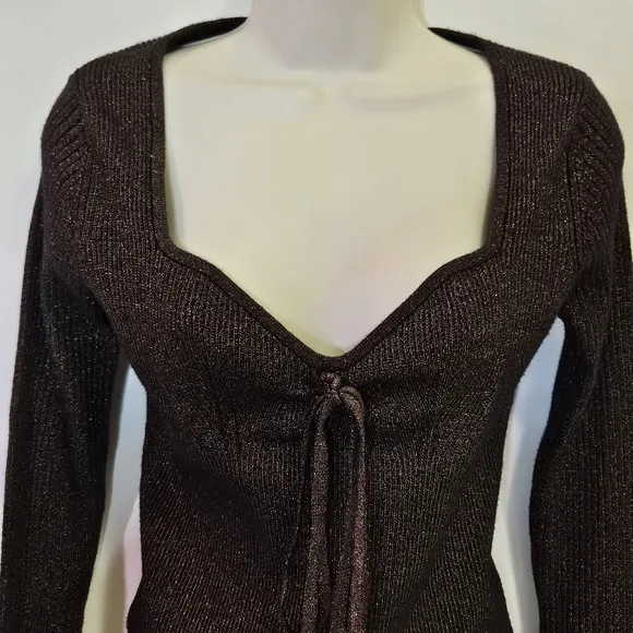 House of Harlow 1960 Dark MetallicBrown Ribbed Long Sleeve 2-Piece Dress,Medium
