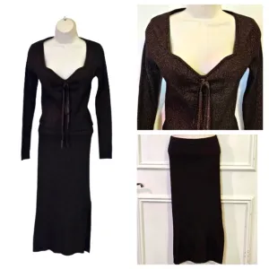 House of Harlow 1960 Dark MetallicBrown Ribbed Long Sleeve 2-Piece Dress,Medium