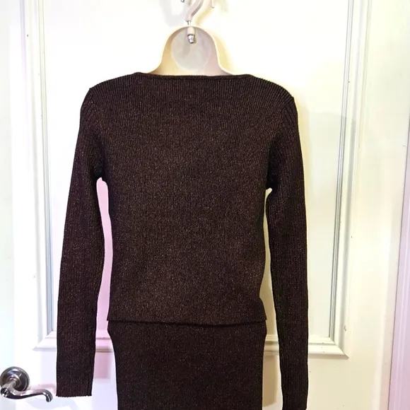 House of Harlow 1960 Dark MetallicBrown Ribbed Long Sleeve 2-Piece Dress,Medium
